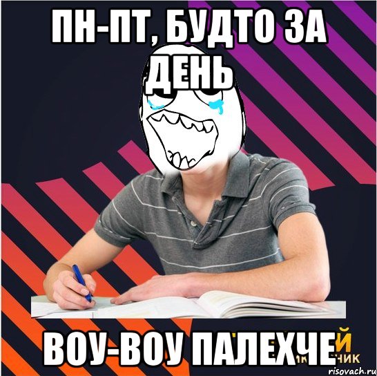 Пн-Пт, будто за день воу-воу палехче, Мем Типовий одинадцятикласник