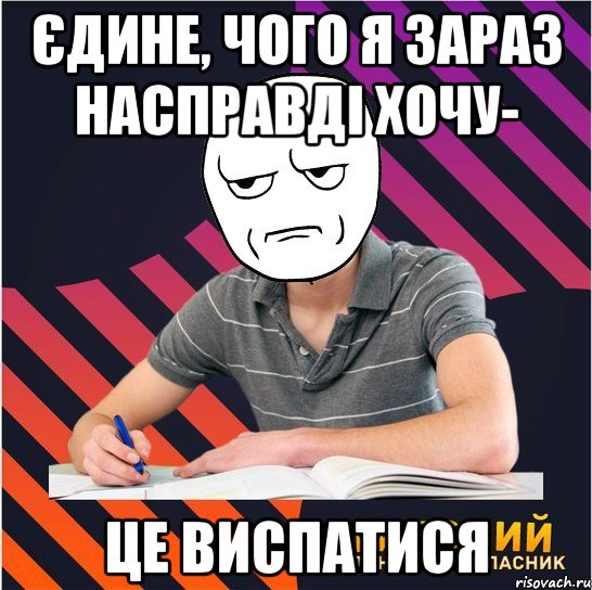 єдине, чого я зараз насправді хочу- це виспатися, Мем Типовий одинадцятикласник