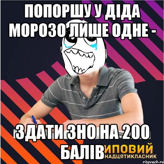 попоршу у діда морозо лише одне - здати зно на 200 балів, Мем Типовий одинадцятикласник