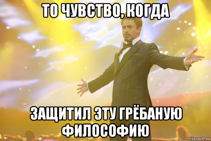то чувство, когда защитил эту грёбаную философию, Мем Тони Старк (Роберт Дауни младший)