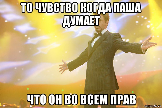 То чувство когда Паша думает что он во всем прав, Мем Тони Старк (Роберт Дауни младший)