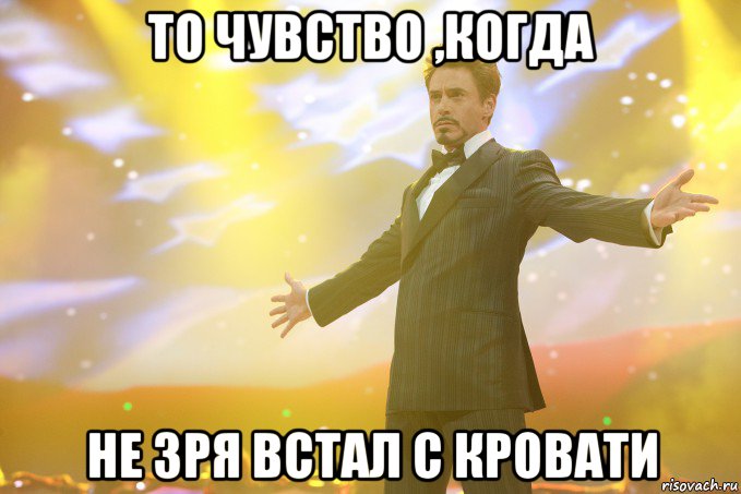 то чувство ,когда не зря встал с кровати, Мем Тони Старк (Роберт Дауни младший)