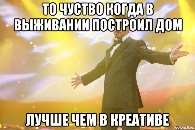 То чуство когда в выживании построил дом лучше чем в креативе, Мем Тони Старк (Роберт Дауни младший)