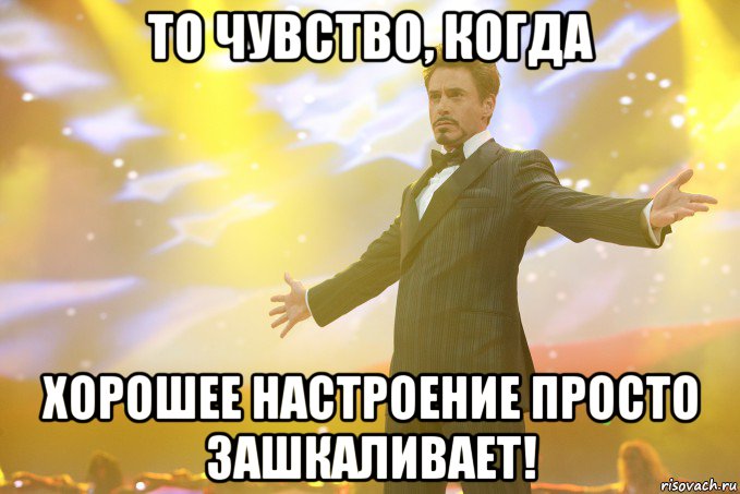 ТО ЧУВСТВО, КОГДА ХОРОШЕЕ НАСТРОЕНИЕ ПРОСТО ЗАШКАЛИВАЕТ!, Мем Тони Старк (Роберт Дауни младший)
