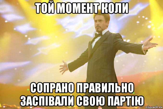 Той момент коли сопрано правильно заспівали свою партію, Мем Тони Старк (Роберт Дауни младший)