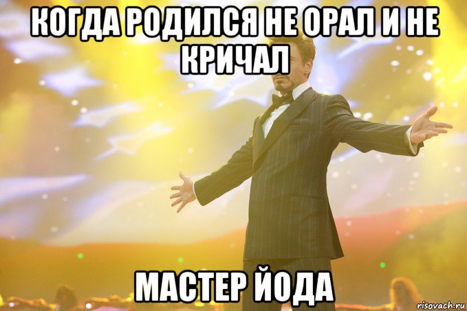 КОГДА РОДИЛСЯ НЕ ОРАЛ И НЕ КРИЧАЛ МАСТЕР ЙОДА, Мем Тони Старк (Роберт Дауни младший)