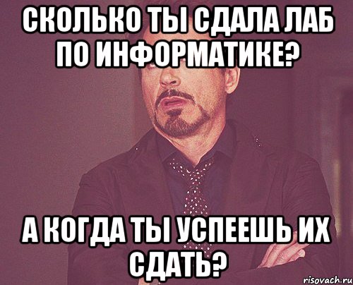Сколько ты сдала лаб по информатике? А когда ты успеешь их сдать?, Мем твое выражение лица