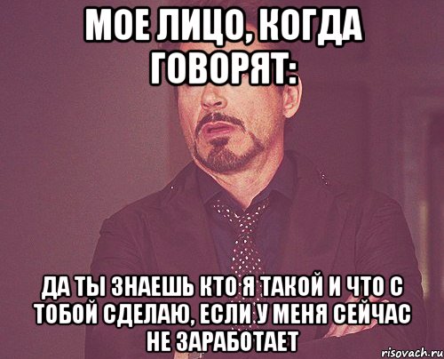 Мое лицо, когда говорят: да ты знаешь кто я такой и что с тобой сделаю, если у меня сейчас не заработает, Мем твое выражение лица