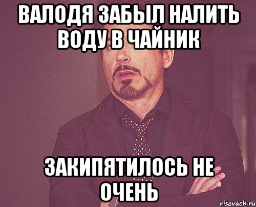 Валодя забыл налить воду в чайник Закипятилось не очень, Мем твое выражение лица