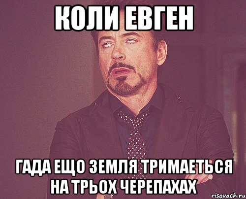 Коли ЕВГЕН ГАДА ЕЩО ЗЕМЛЯ ТРИМАЕТЬСЯ НА ТРЬОХ ЧЕРЕПАХАХ, Мем твое выражение лица