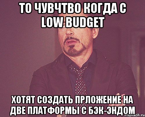 То чувчтво когда с Low Budget хотят создать прложение на две платформы с бэк-эндом, Мем твое выражение лица