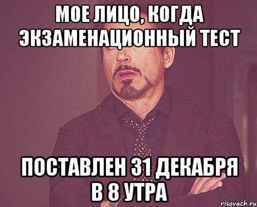 Мое лицо, когда экзаменационный тест поставлен 31 декабря в 8 утра, Мем твое выражение лица