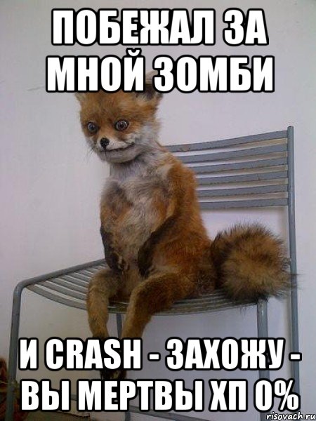 побежал за мной зомби и Crash - захожу - Вы мертвы ХП 0%, Мем Упоротая лиса