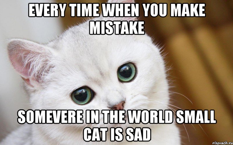 Every time when you make mistake somevere in the World small cat is sad, Мем  В мире грустит один котик