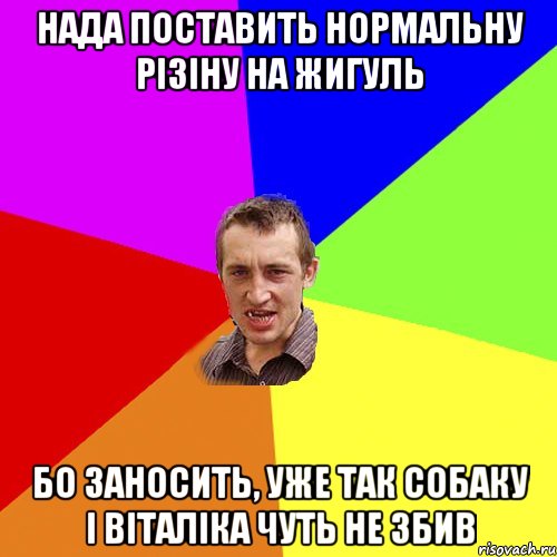 нада поставить нормальну різіну на жигуль бо заносить, уже так собаку і віталіка чуть не збив, Мем Чоткий паца