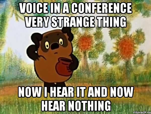 Voice in a conference very strange thing now I hear it and now hear nothing, Мем Винни пух чешет затылок