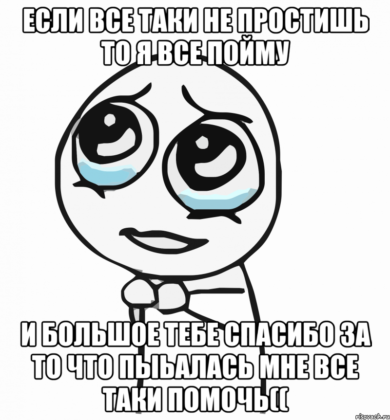 если все таки не простишь то я все пойму и большое тебе спасибо за то что пыьалась мне все таки помочь((, Мем  ну пожалуйста (please)