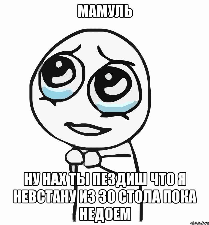 мамуль ну нах ты пездиш что я невстану из зо стола пока недоем, Мем  ну пожалуйста (please)