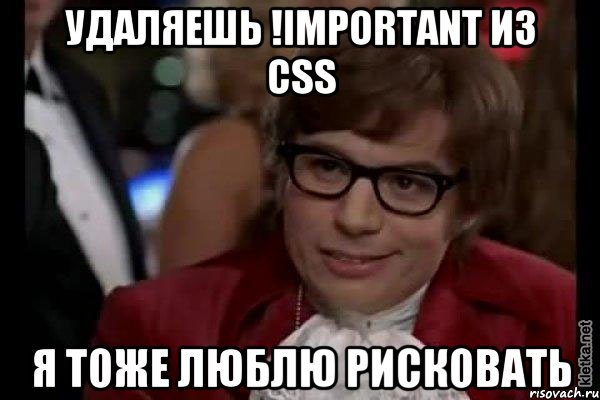 удаляешь !important из css я тоже люблю рисковать, Мем Остин Пауэрс (я тоже люблю рисковать)