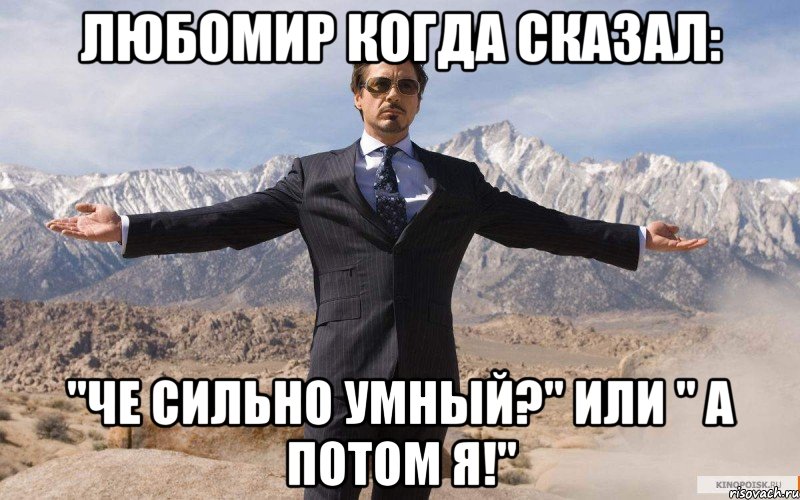 Любомир когда сказал: "Че сильно умный?" или " А потом я!", Мем железный человек