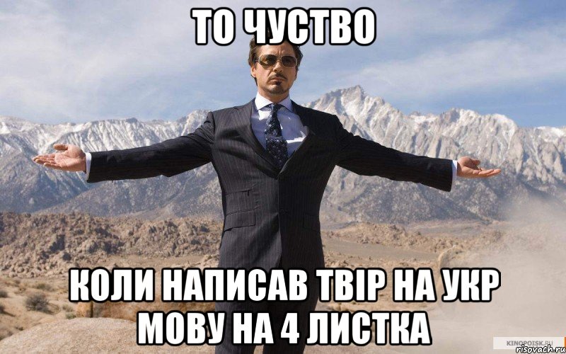 То чуство коли написав твір на укр мову на 4 листка, Мем железный человек