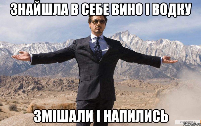 знайшла в себе вино і водку змішали і напились, Мем железный человек