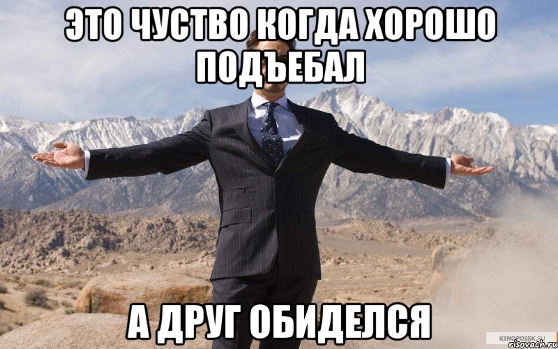 Это чуство когда хорошо подъебал А друг обиделся, Мем железный человек