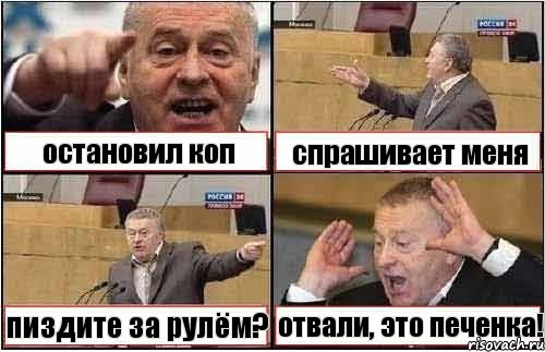 остановил коп спрашивает меня пиздите за рулём? отвали, это печенка!, Комикс жиреновский