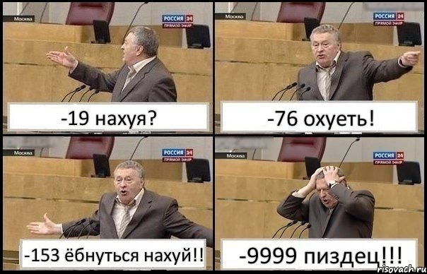 -19 нахуя? -76 охуеть! -153 ёбнуться нахуй!! -9999 пиздец!!!, Комикс Жирик в шоке хватается за голову