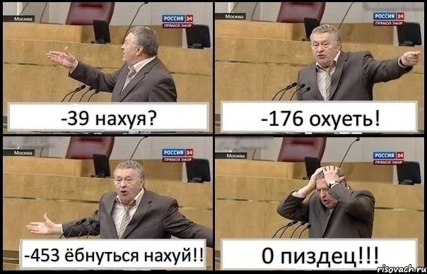 -39 нахуя? -176 охуеть! -453 ёбнуться нахуй!! 0 пиздец!!!, Комикс Жирик в шоке хватается за голову