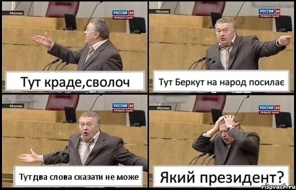 Тут краде,сволоч Тут Беркут на народ посилає Тут два слова сказати не може Який президент?, Комикс Жирик в шоке хватается за голову