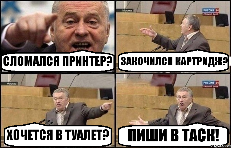 СЛОМАЛСЯ ПРИНТЕР? ЗАКОЧИЛСЯ КАРТРИДЖ? ХОЧЕТСЯ В ТУАЛЕТ? ПИШИ В ТАСК!, Комикс Жириновский