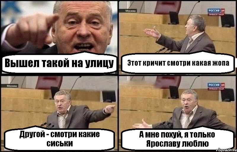 Вышел такой на улицу Этот кричит смотри какая жопа Другой - смотри какие сиськи А мне похуй, я только Ярославу люблю, Комикс Жириновский
