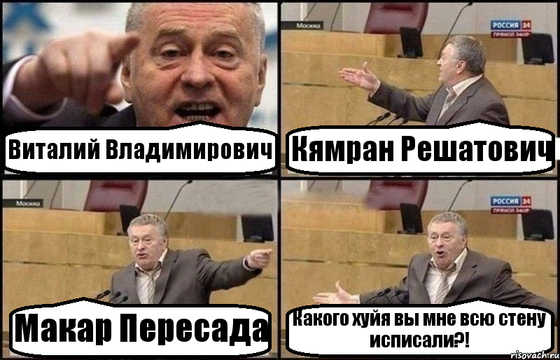 Виталий Владимирович Кямран Решатович Макар Пересада Какого хуйя вы мне всю стену исписали?!