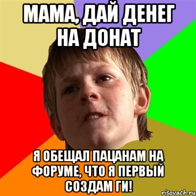 Мама, дай денег на донат Я обещал пацанам на форуме, что я первый создам ГИ!, Мем Злой школьник