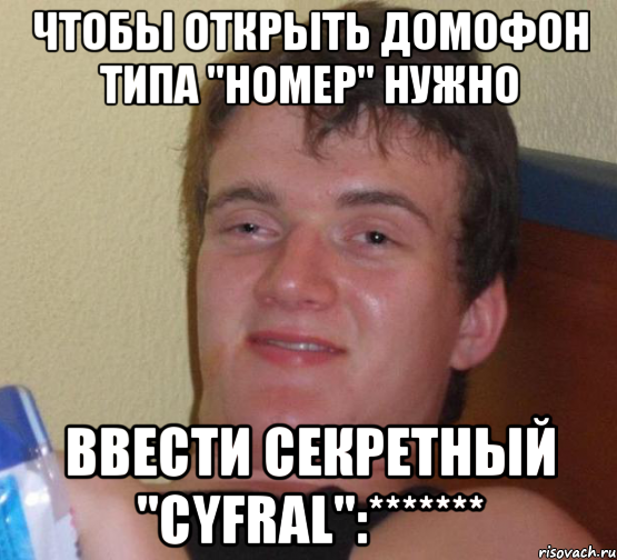 Чтобы открыть домофон типа "Номер" нужно Ввести секретный "Cyfral":*******, Мем 10 guy (Stoner Stanley really high guy укуренный парень)