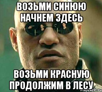 Возьми синюю начнем здесь возьми красную продолжим в лесу, Мем  а что если я скажу тебе