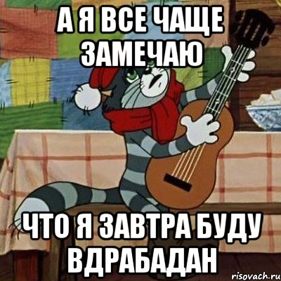 а я все чаще замечаю что я завтра буду вдрабадан, Мем Кот Матроскин с гитарой