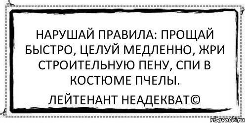 Нарушай правила: прощай быстро, целуй медленно, жри строительную пену, спи в костюме пчелы. Лейтенант Неадекват©, Комикс Асоциальная антиреклама