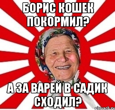 Борис кошек покормил? А за Варей в садик сходил?, Мем  бабуля