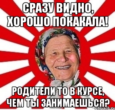 сразу видно, хорошо покакала! Родители то в курсе, чем ты занимаешься?, Мем  бабуля