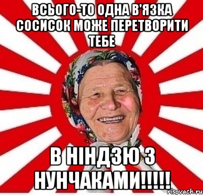 Всього-то одна в'язка сосисок може перетворити тебе в ніндзю з нунчаками!!!!!, Мем  бабуля