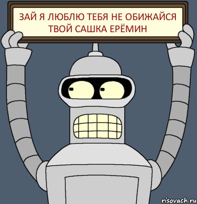 Зай я люблю тебя не обижайся твой Сашка Ерёмин, Комикс Бендер с плакатом