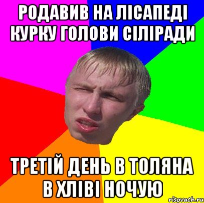 родавив на лісапеді курку голови сіліради третій день в толяна в хліві ночую