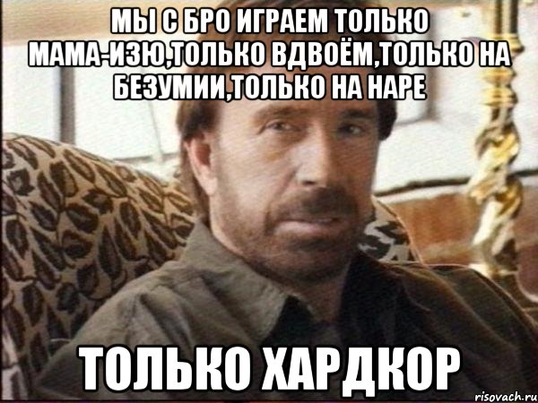 Мы с бро играем только мама-изю,только вдвоём,только на безумии,только на наре Только хардкор, Мем чак норрис