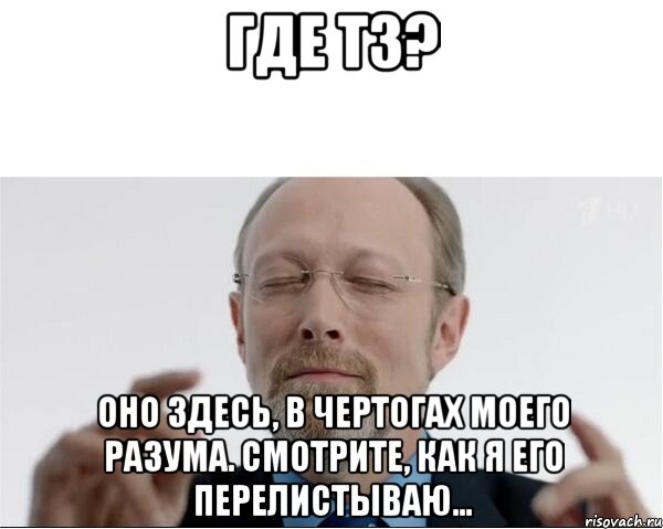 Где ТЗ? Оно здесь, в чертогах моего разума. Смотрите, как я его перелистываю..., Мем  чертоги разума