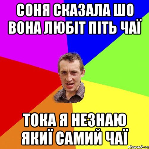 Соня сказала шо вона любіт піть чаї Тока я незнаю якиї самий чаї, Мем Чоткий паца