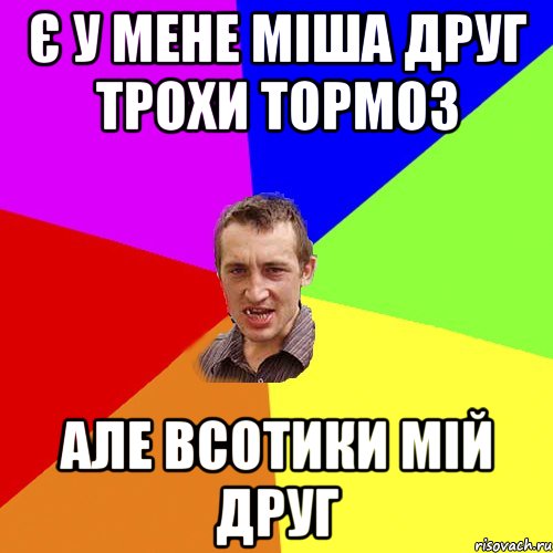 Є У МЕНЕ МІША ДРУГ ТРОХИ ТОРМОЗ але всотики мій друг, Мем Чоткий паца