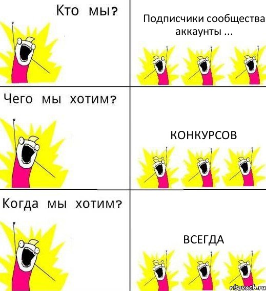 Подписчики сообщества аккаунты ... Конкурсов Всегда, Комикс Что мы хотим