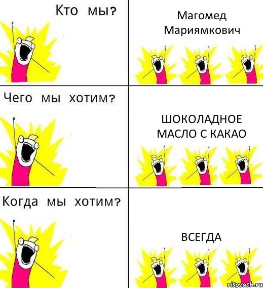 Магомед Мариямкович Шоколадное масло с какао ВСЕГДА, Комикс Что мы хотим